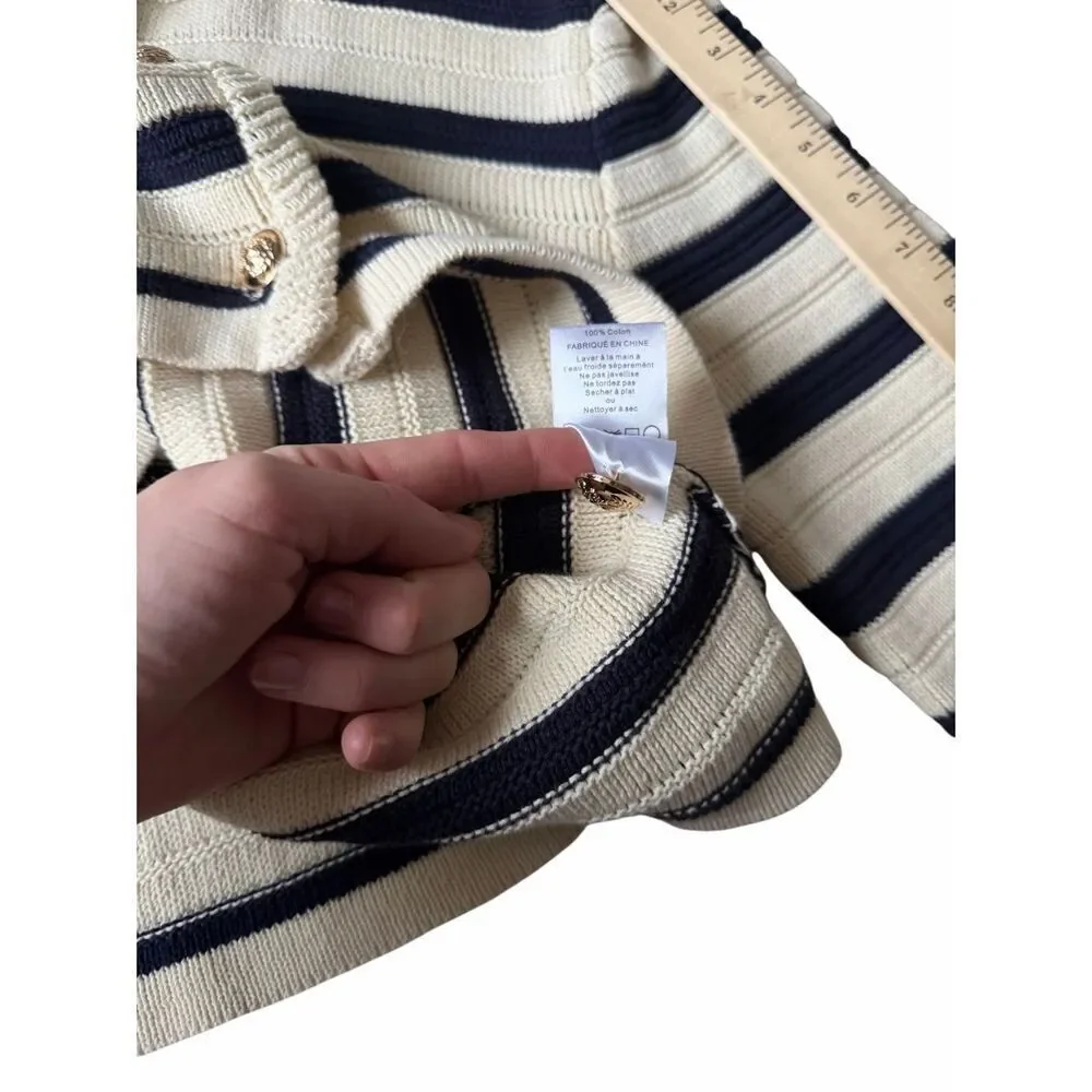 Anthropologie JOHN & JENN Jacket Camille Striped Cream Navy Large‎